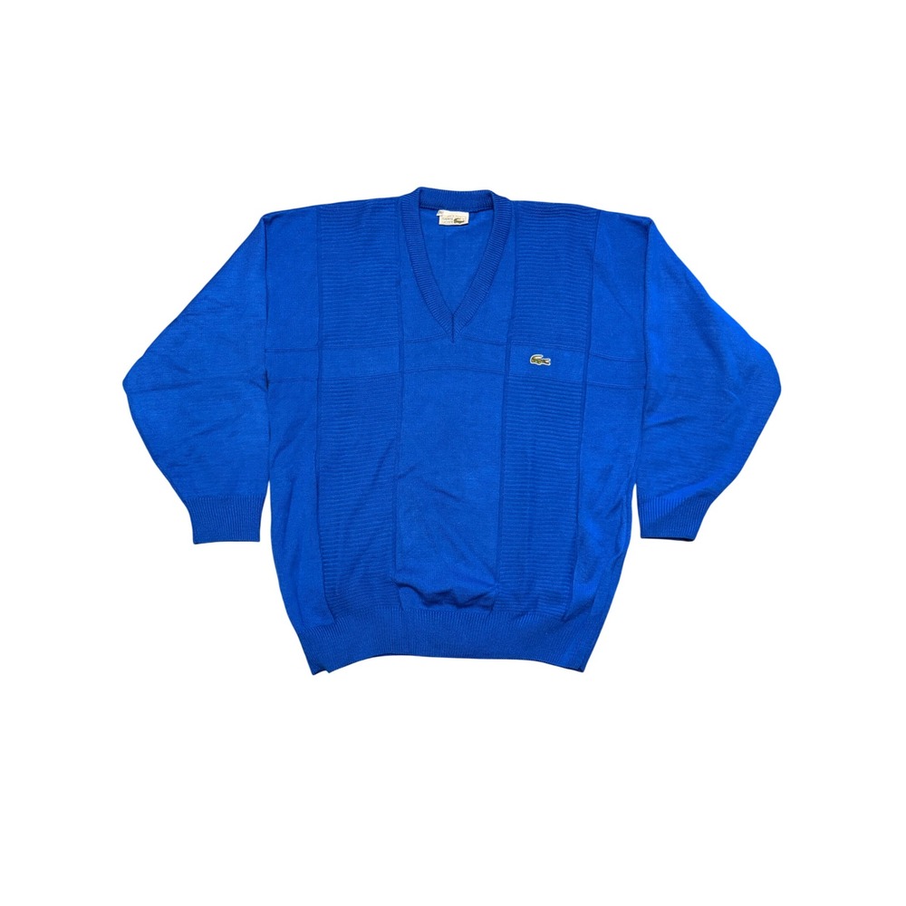 Vintage Chemise Lacoste Made in France Blue Cotton V-Neck Sweater Mens XL